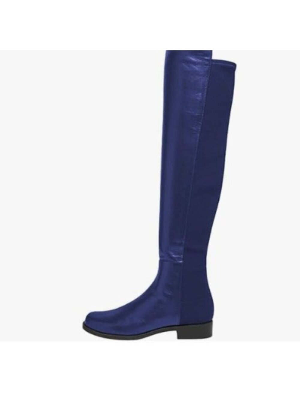 FOWT Women Multicoloured Knee High Boots, Almond Toe Booties with Two Toned,Blue